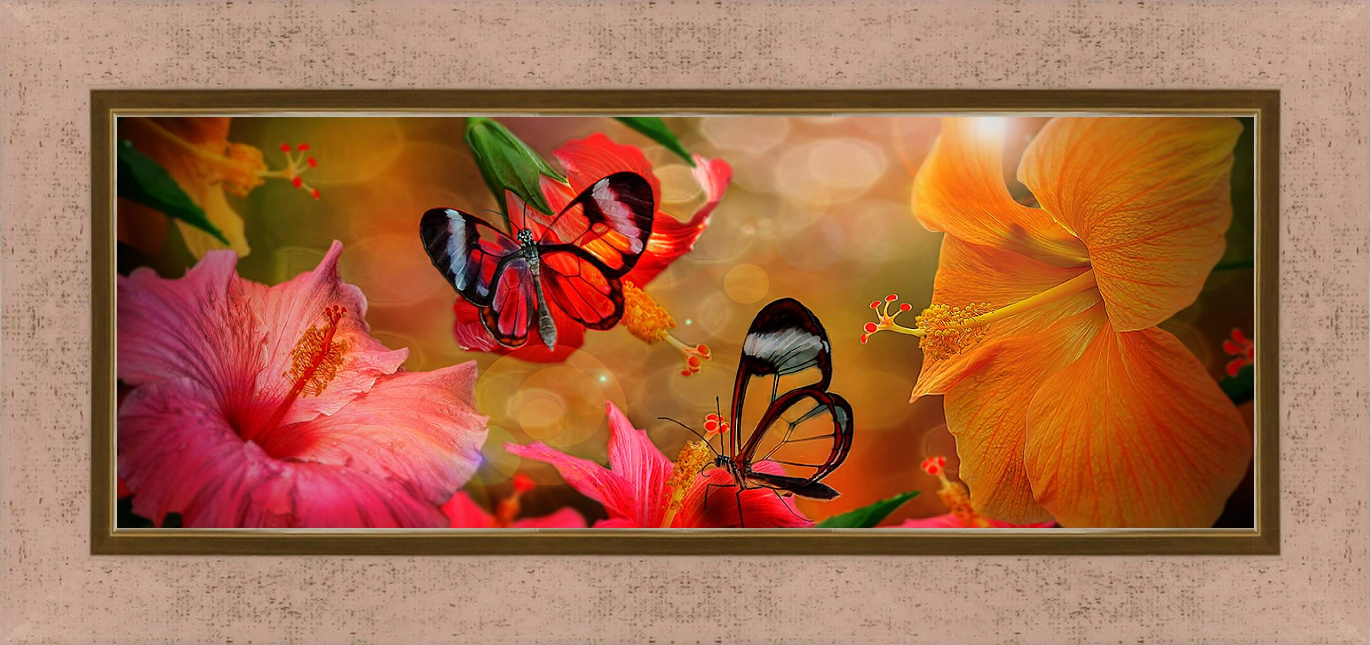 Картина в раме - Две бабочки