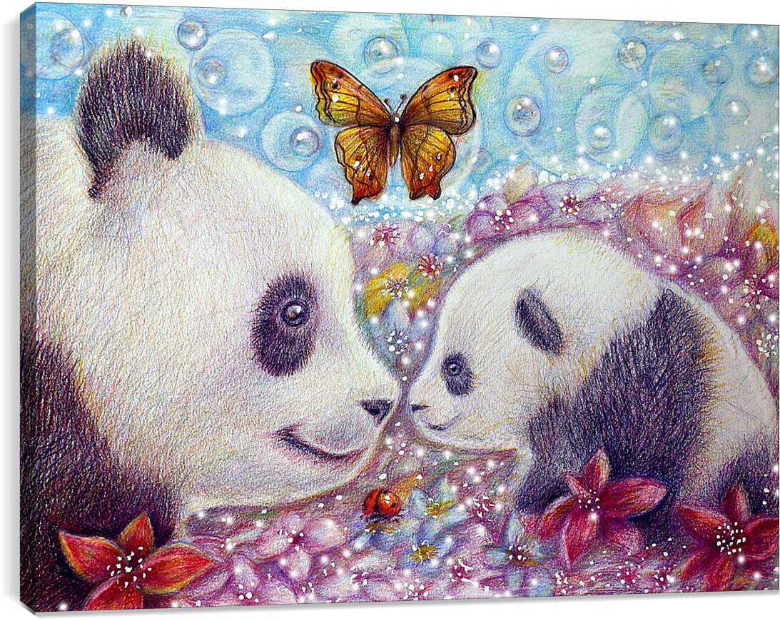 Постер и плакат - Панды и бабочка