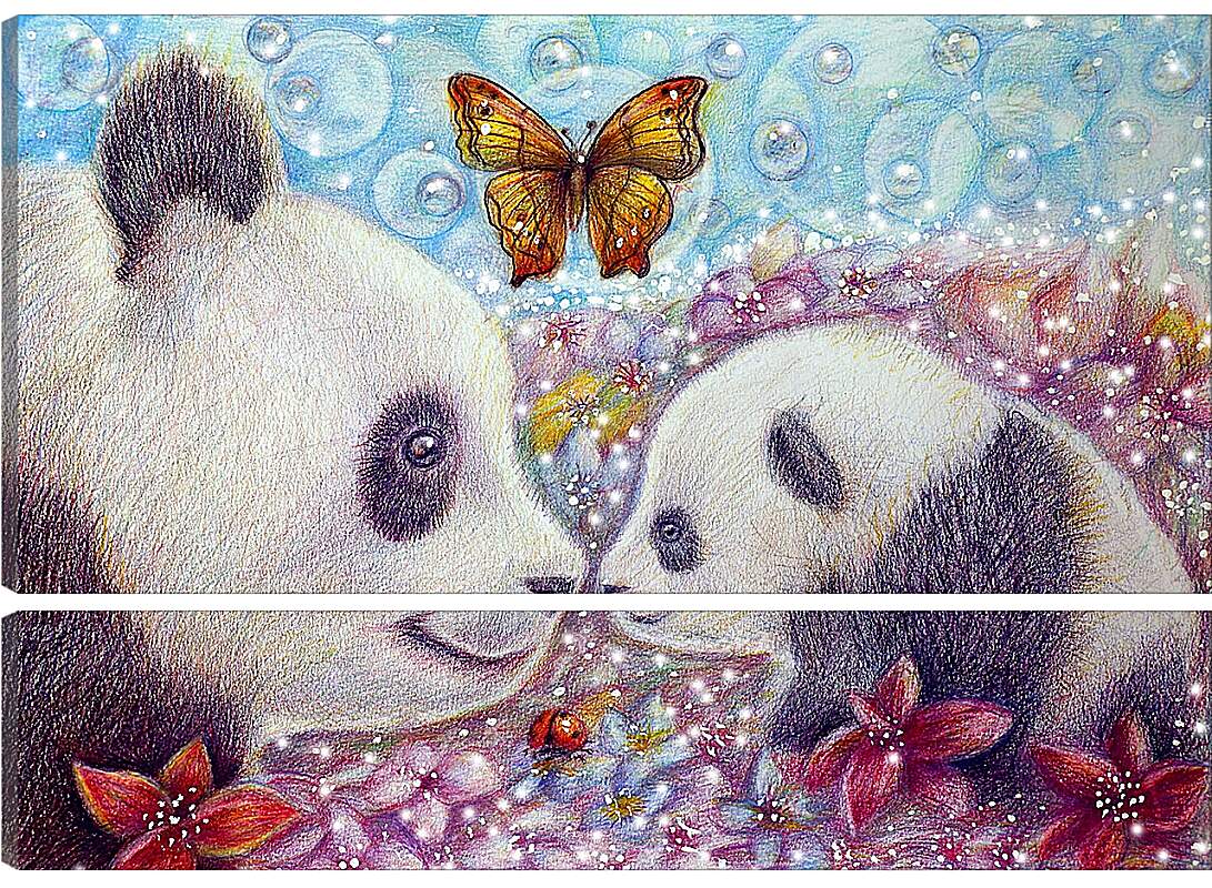 Модульная картина - Панды и бабочка