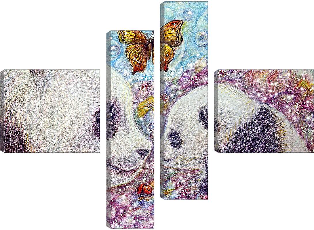 Модульная картина - Панды и бабочка