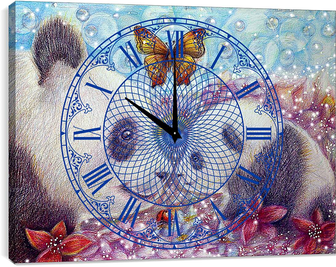 Часы картина - Панды и бабочка