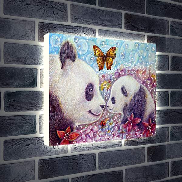 Лайтбокс световая панель - Панды и бабочка
