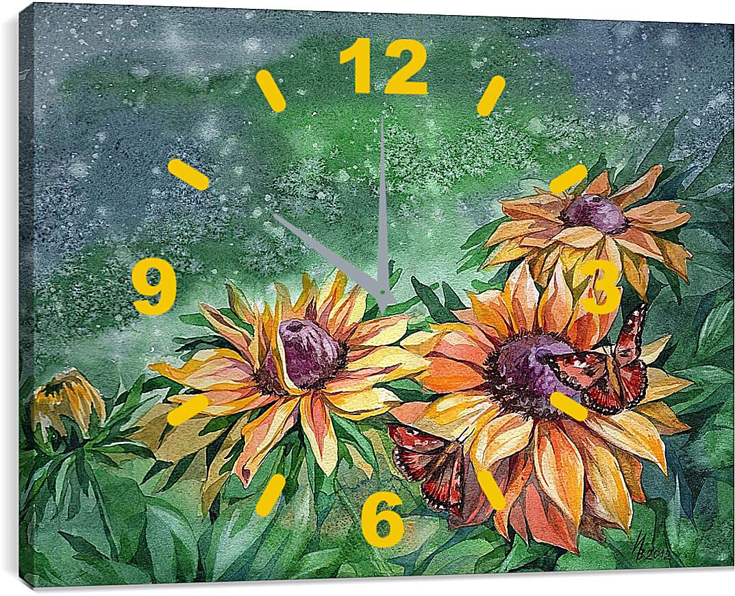 Часы картина - Рисунок бабочки на цветке