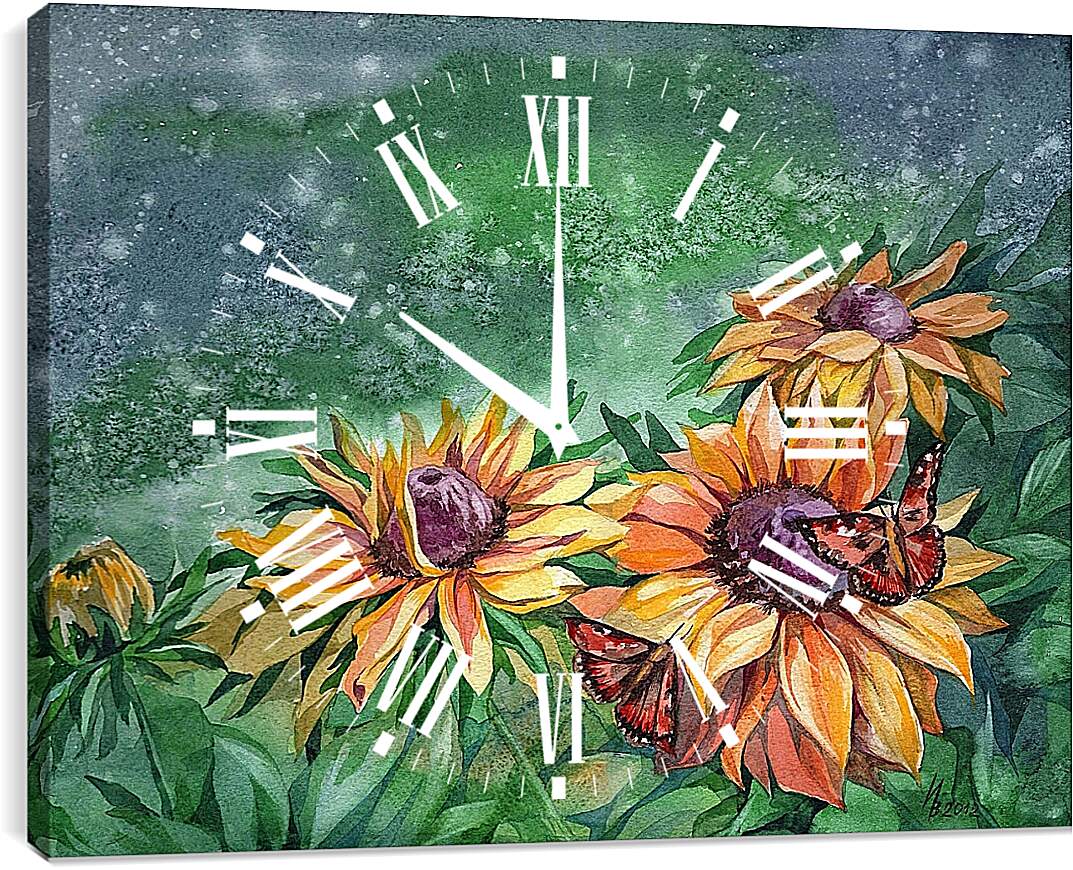 Часы картина - Рисунок бабочки на цветке