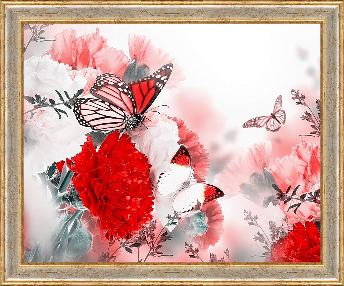 Картина в раме - Яркая красная бабочка