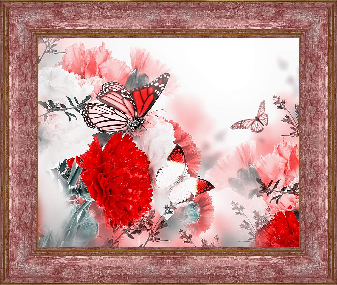 Картина в раме - Яркая красная бабочка
