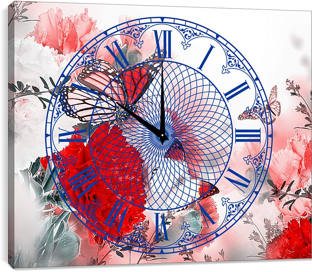 Часы картина - Яркая красная бабочка