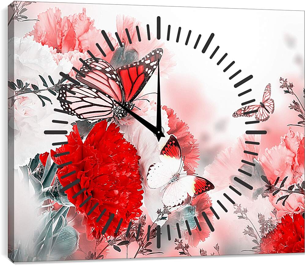 Часы картина - Яркая красная бабочка