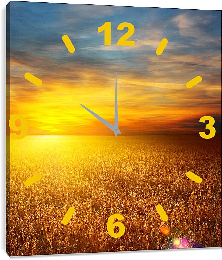 Часы картина - Закат на пшеничном поле