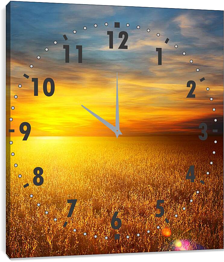 Часы картина - Закат на пшеничном поле