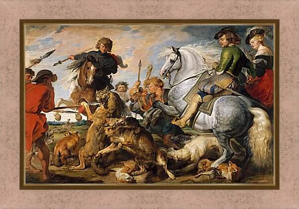 Картина в раме - Охота на волка и лису. Питер Пауль Рубенс