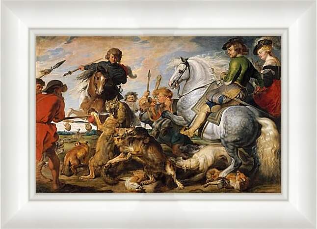 Картина в раме - Охота на волка и лису. Питер Пауль Рубенс