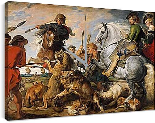 Часы картина - Охота на волка и лису. Питер Пауль Рубенс