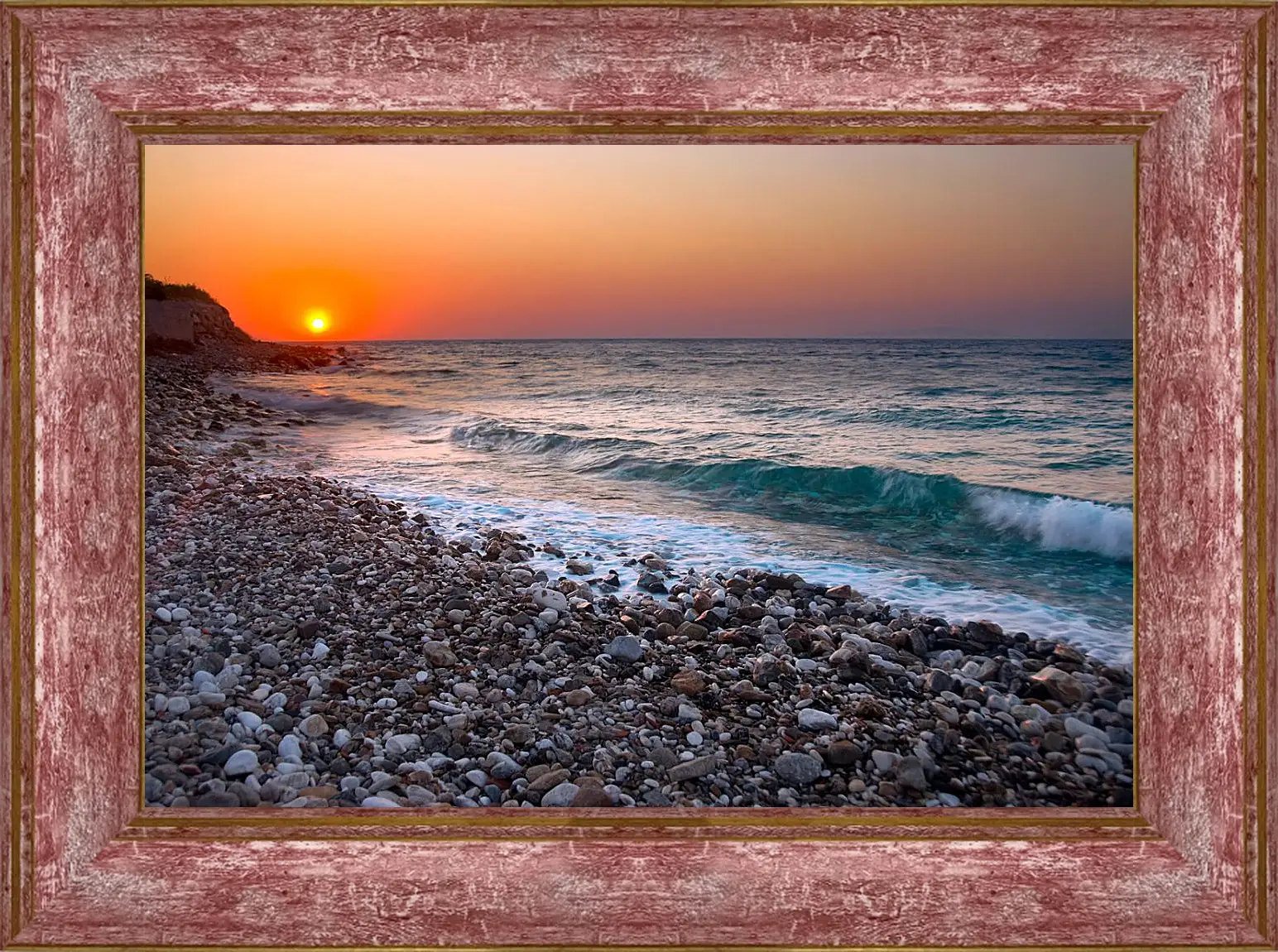 Картина в раме - Закат на море