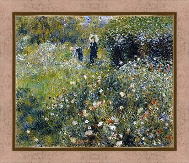 Картина в раме - Женщина с зонтиком в саду. Пьер Огюст Ренуар