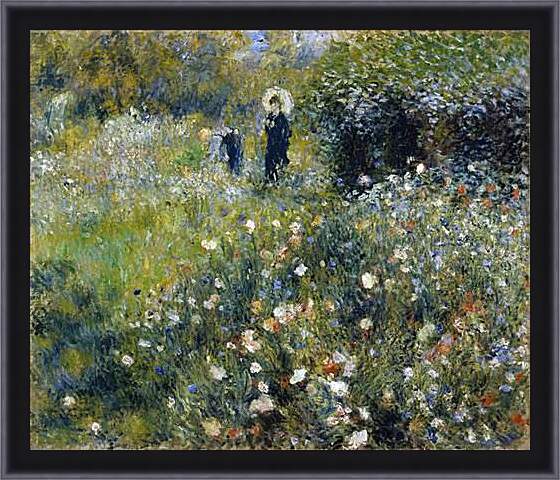 Картина в раме - Женщина с зонтиком в саду. Пьер Огюст Ренуар