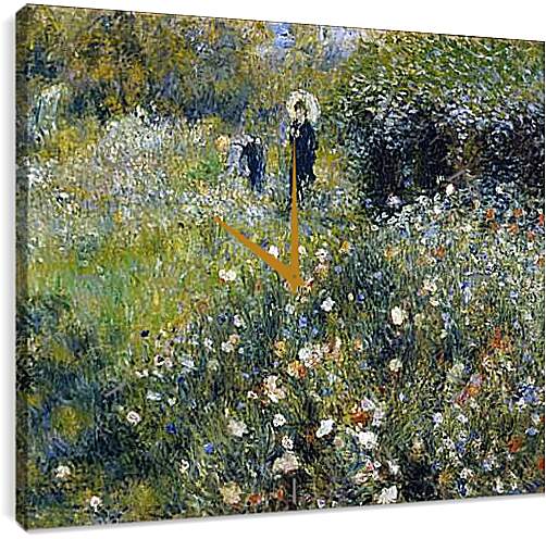 Часы картина - Женщина с зонтиком в саду. Пьер Огюст Ренуар
