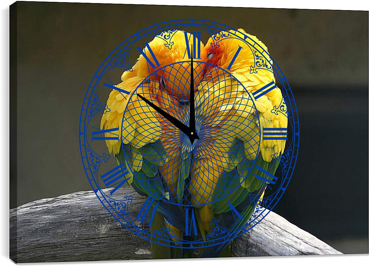 Часы картина - Пара жёлтых попугаев