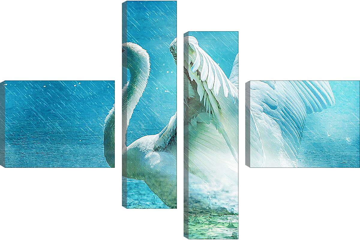 Модульная картина - Лебедь под дождём