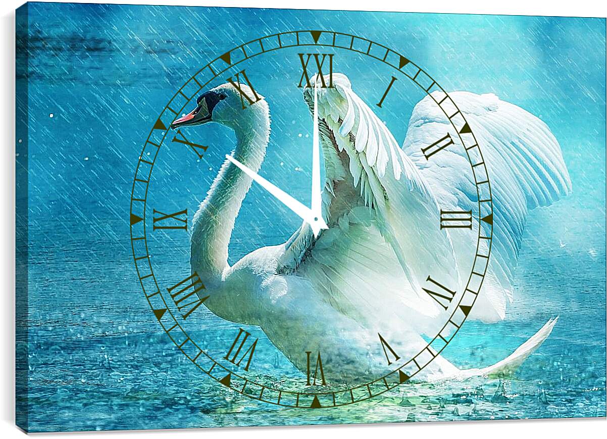 Часы картина - Лебедь под дождём