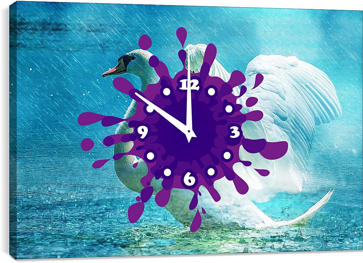 Часы картина - Лебедь под дождём
