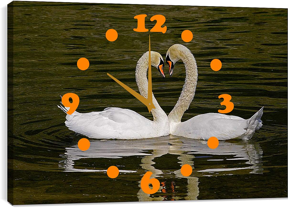 Часы картина - Парочка лебедей