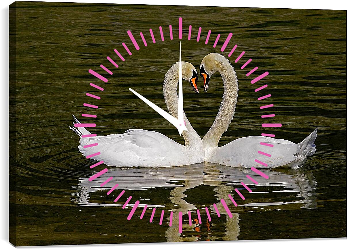 Часы картина - Парочка лебедей