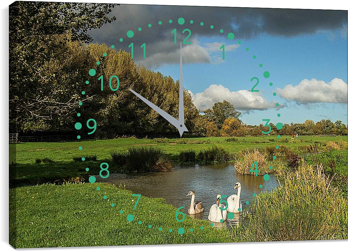 Часы картина - Лебеди на озере