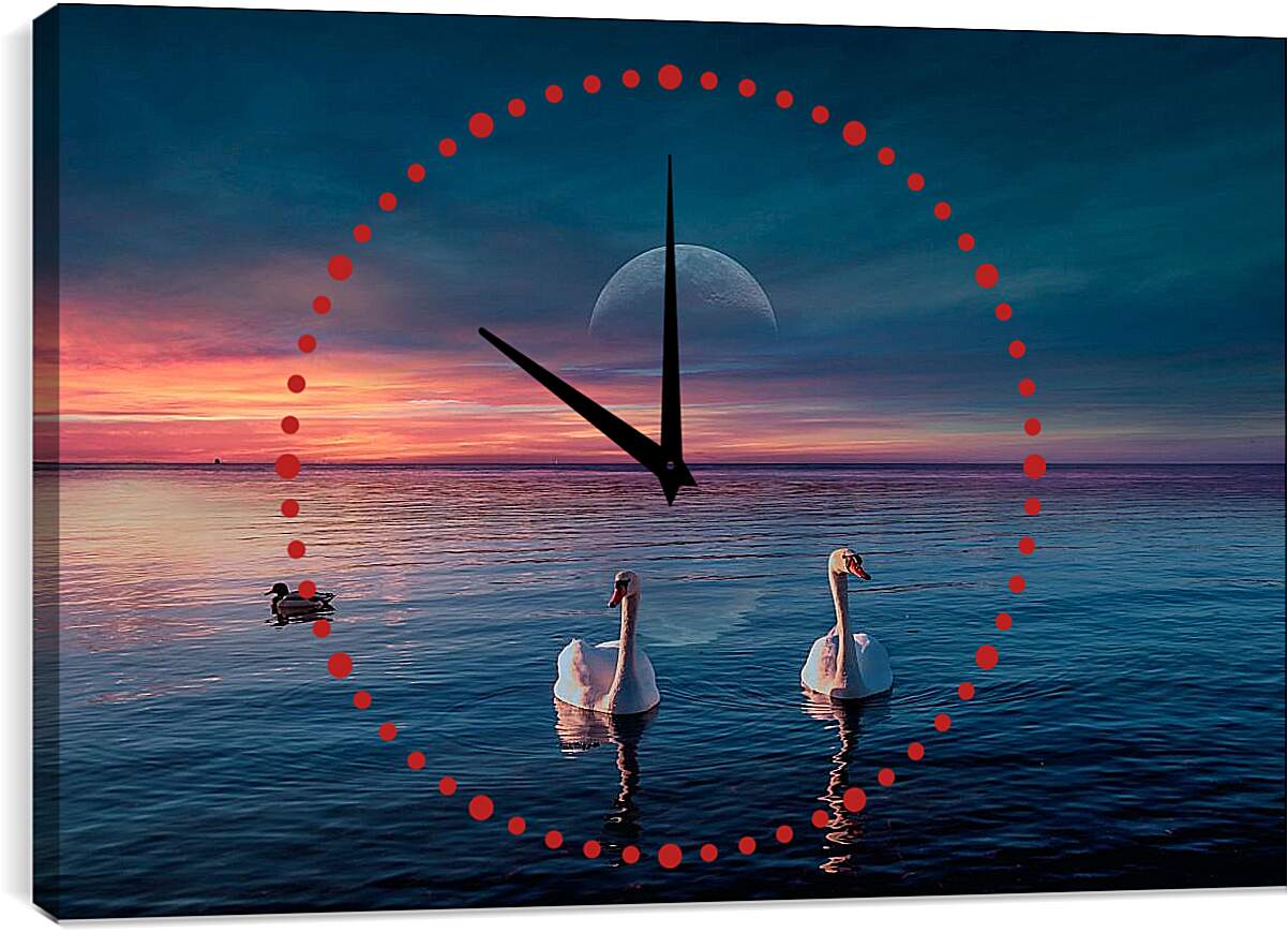 Часы картина - Два лебедя и уточка