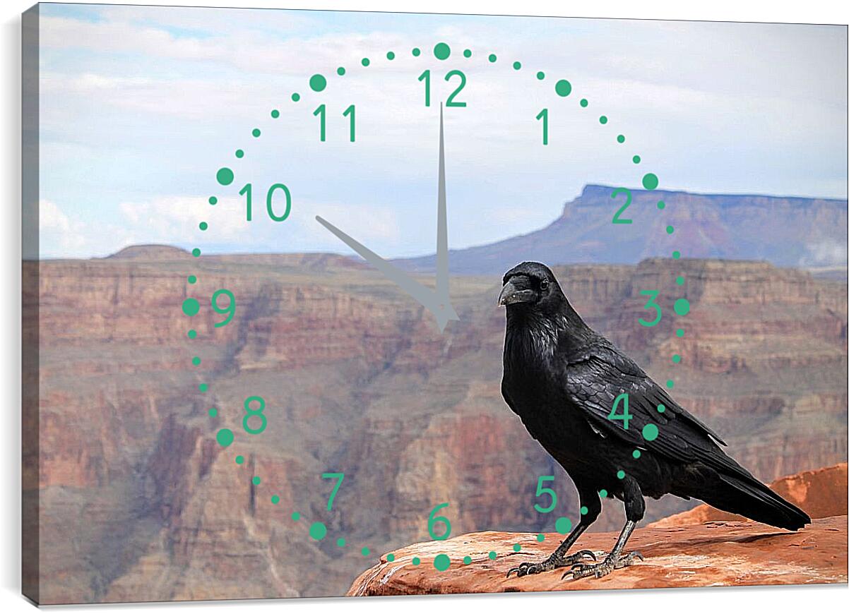 Часы картина - Чёрный ворон сидит на скале