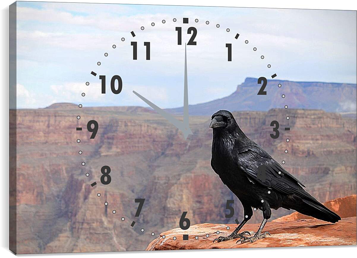 Часы картина - Чёрный ворон сидит на скале
