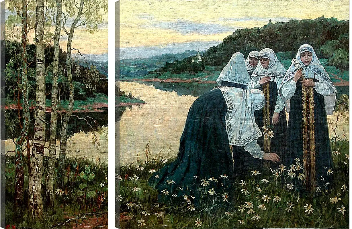 Модульная картина - Девушки на берегу. Нестеров Михаил