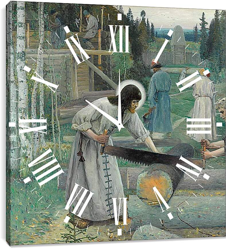 Часы картина - Труды преподобного Сергия. средняя часть (триптих) Нестеров Михаил