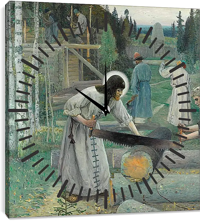 Часы картина - Труды преподобного Сергия. средняя часть (триптих) Нестеров Михаил