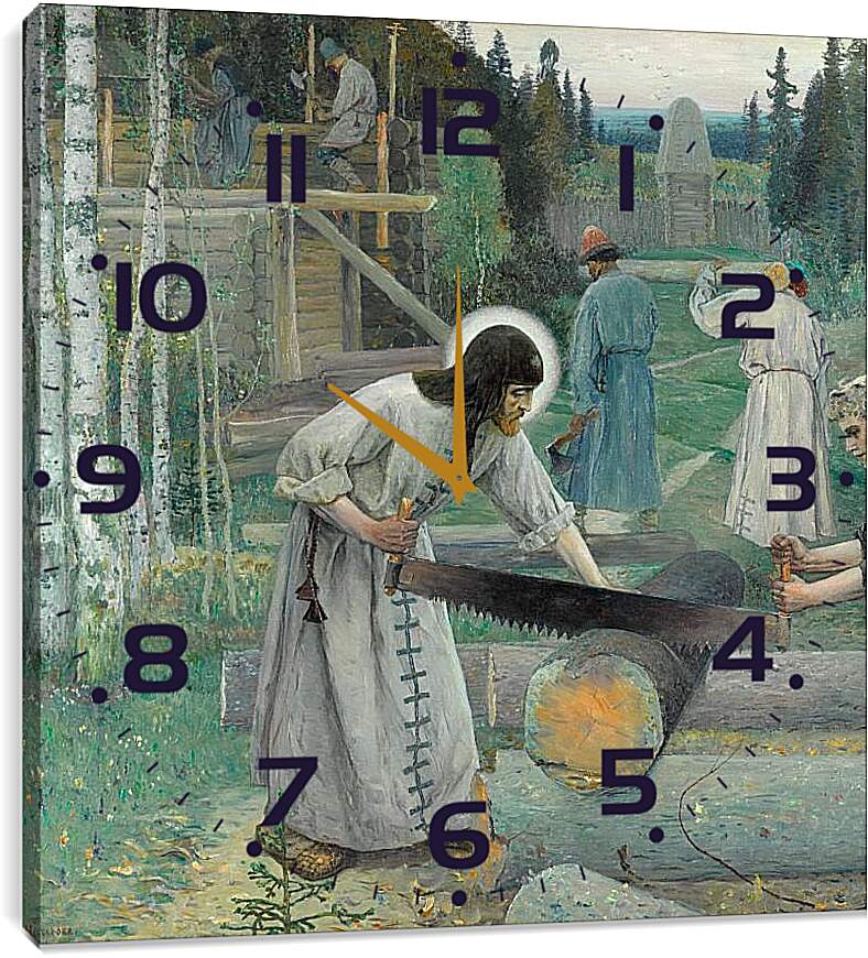 Часы картина - Труды преподобного Сергия. средняя часть (триптих) Нестеров Михаил
