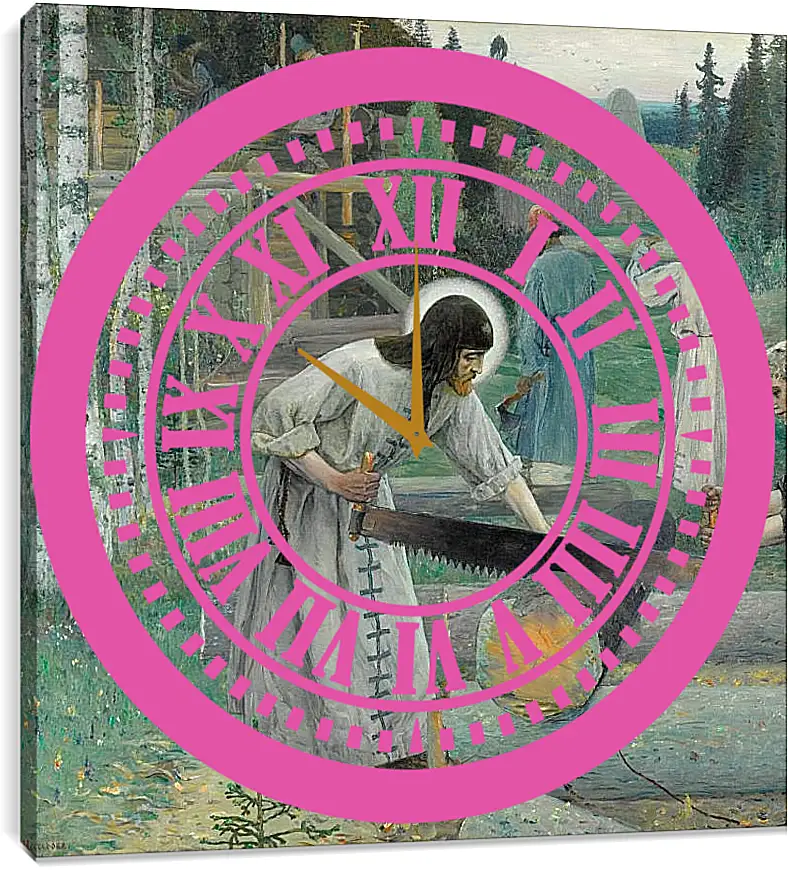 Часы картина - Труды преподобного Сергия. средняя часть (триптих) Нестеров Михаил