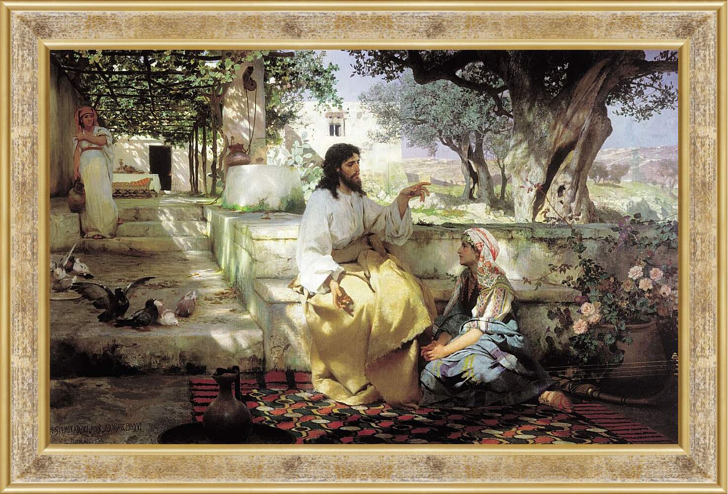 Картина в раме - Христос у Марфы и Марии. Семирадский Генрих