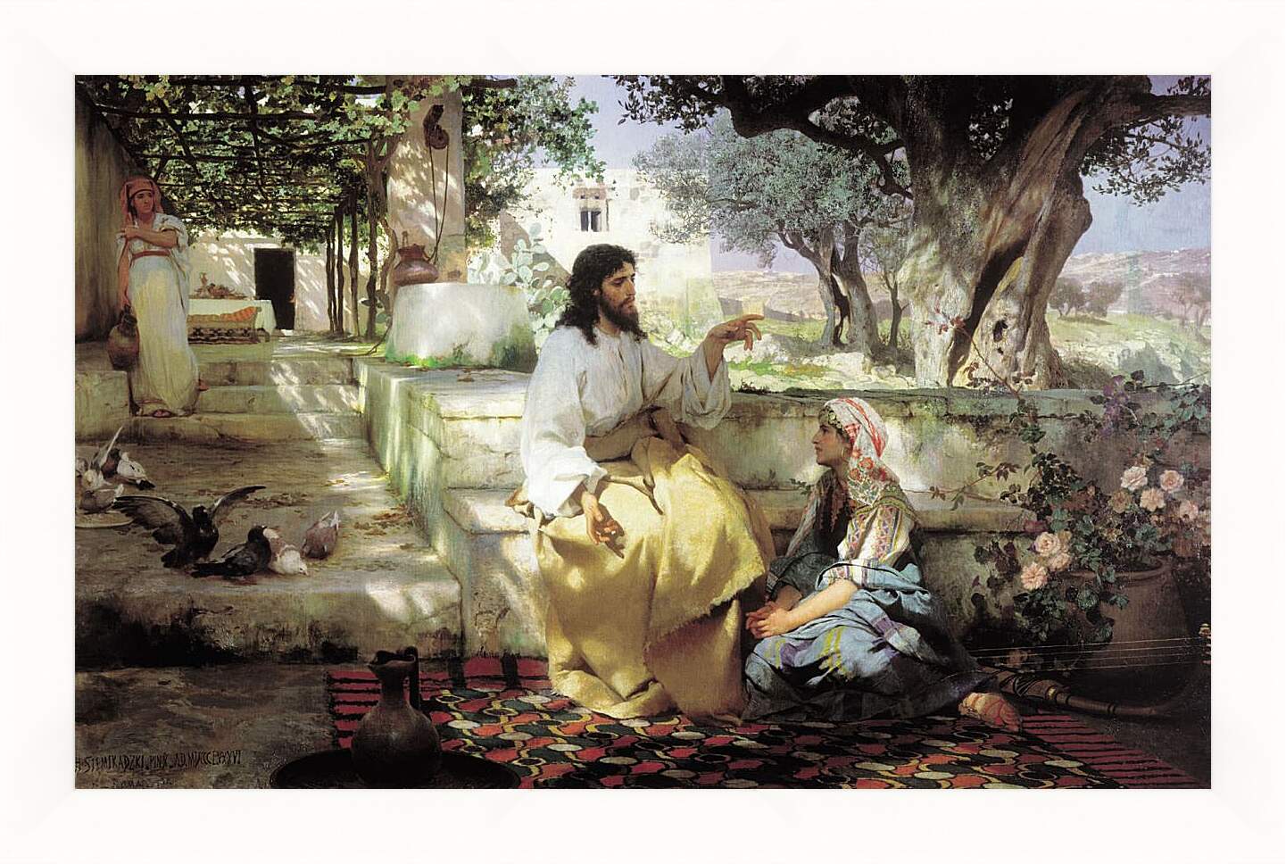 Картина в раме - Христос у Марфы и Марии. Семирадский Генрих