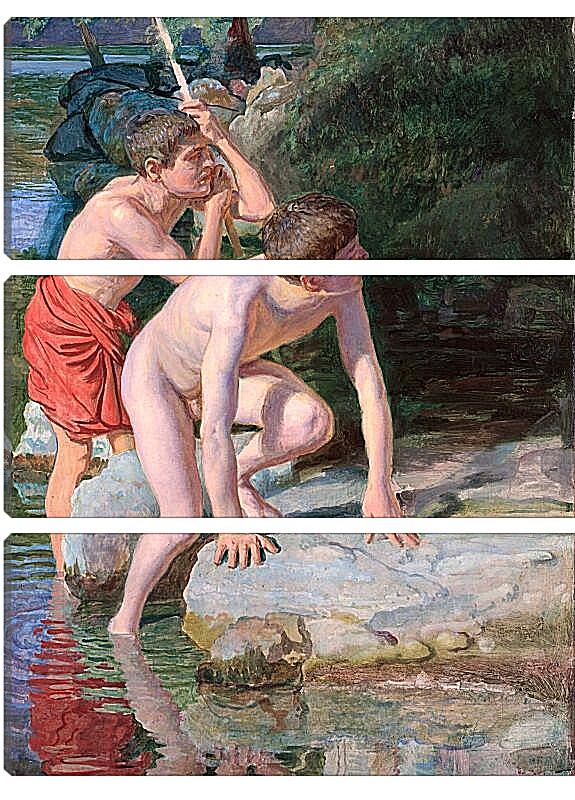 Модульная картина - Два мальчика на фоне пейзажа. Иванов Александр