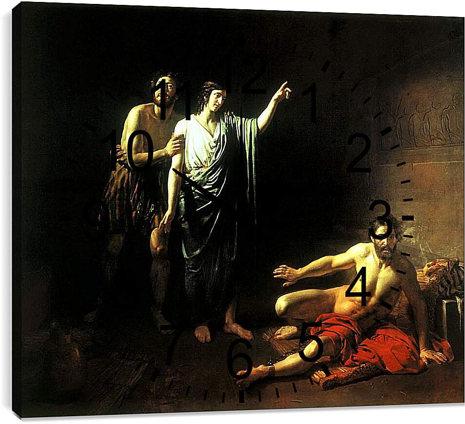 Часы картина - Иосиф, толкующий сны заключённым с ним в темнице виночерпию и хлебодару. Иванов Александр