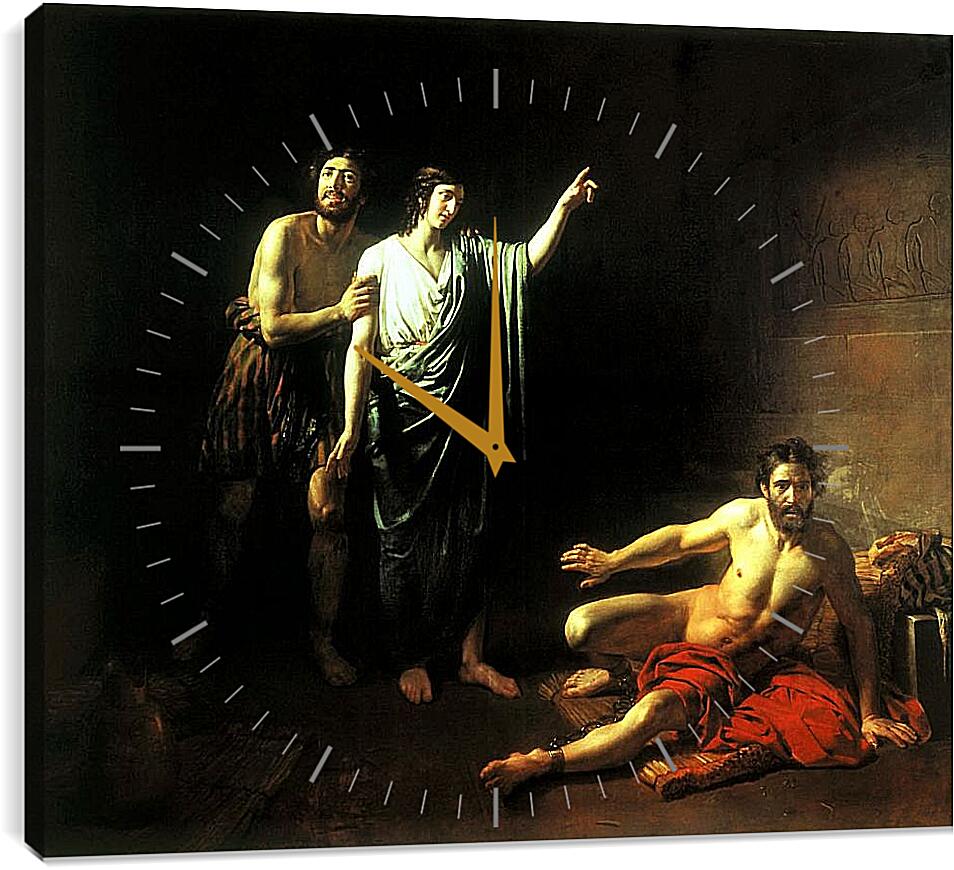 Часы картина - Иосиф, толкующий сны заключённым с ним в темнице виночерпию и хлебодару. Иванов Александр