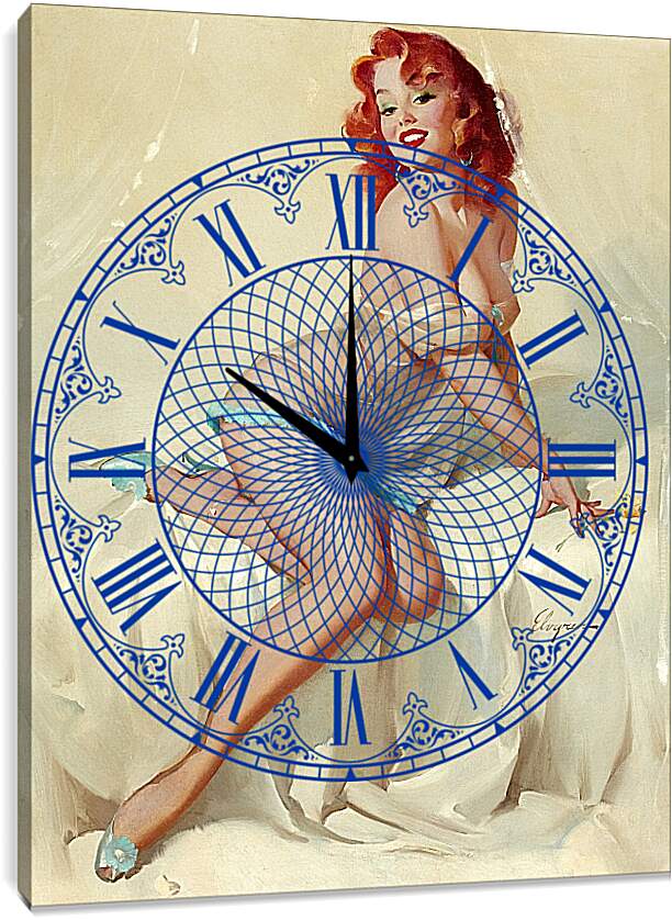 Часы картина - Рыжая девушка (стиль пин ап)