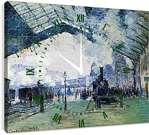 Часы картина - Saint-Lazare Station, the Normandy Train. Клод Моне