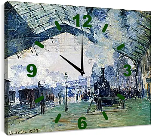 Часы картина - Saint-Lazare Station, the Normandy Train. Клод Моне
