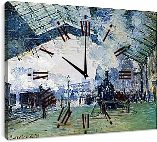 Часы картина - Saint-Lazare Station, the Normandy Train. Клод Моне