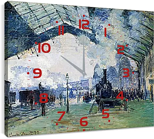 Часы картина - Saint-Lazare Station, the Normandy Train. Клод Моне