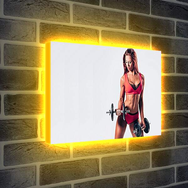 Лайтбокс световая панель - Рыжеволосая девушка с гантелями