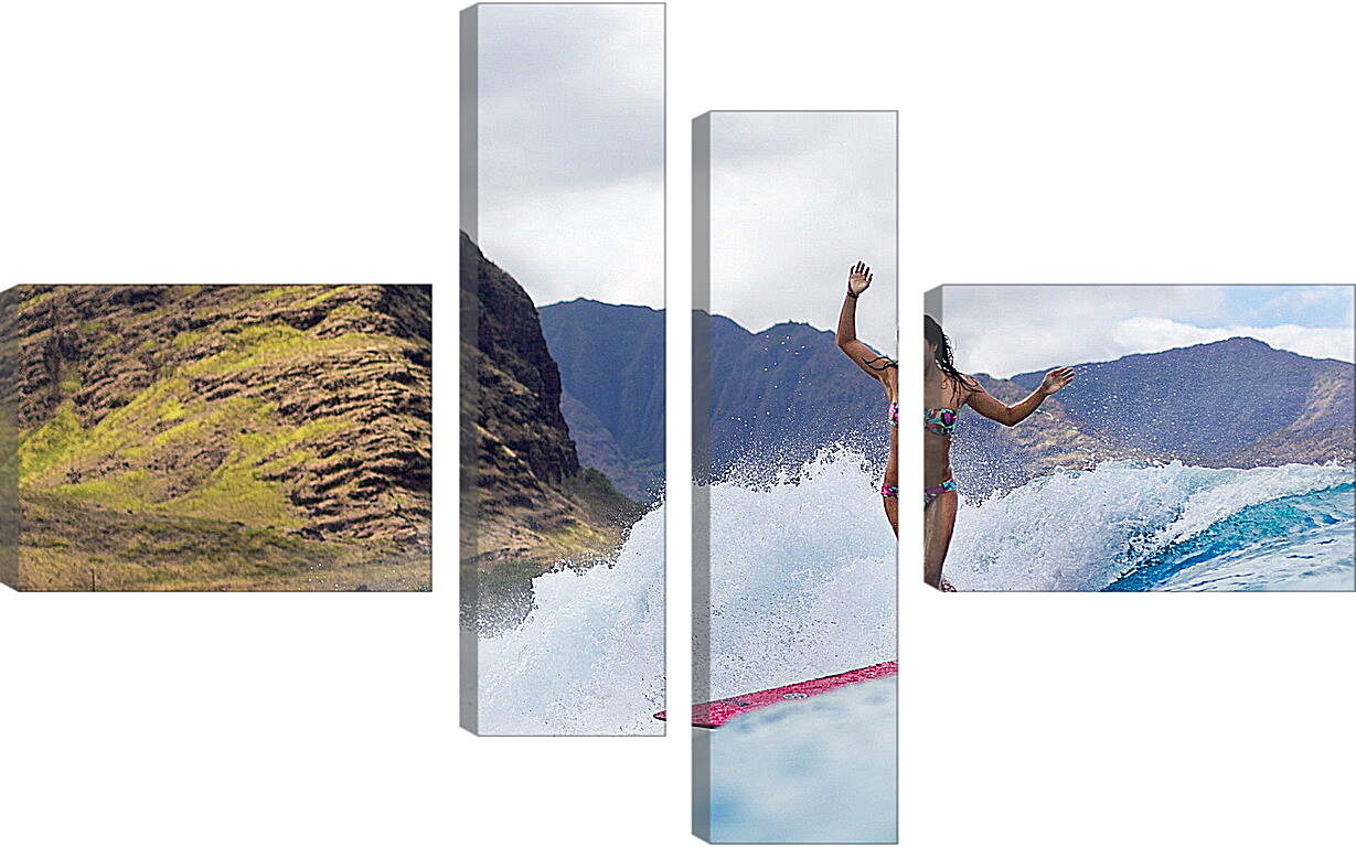Модульная картина - Серфингистка на фоне гор