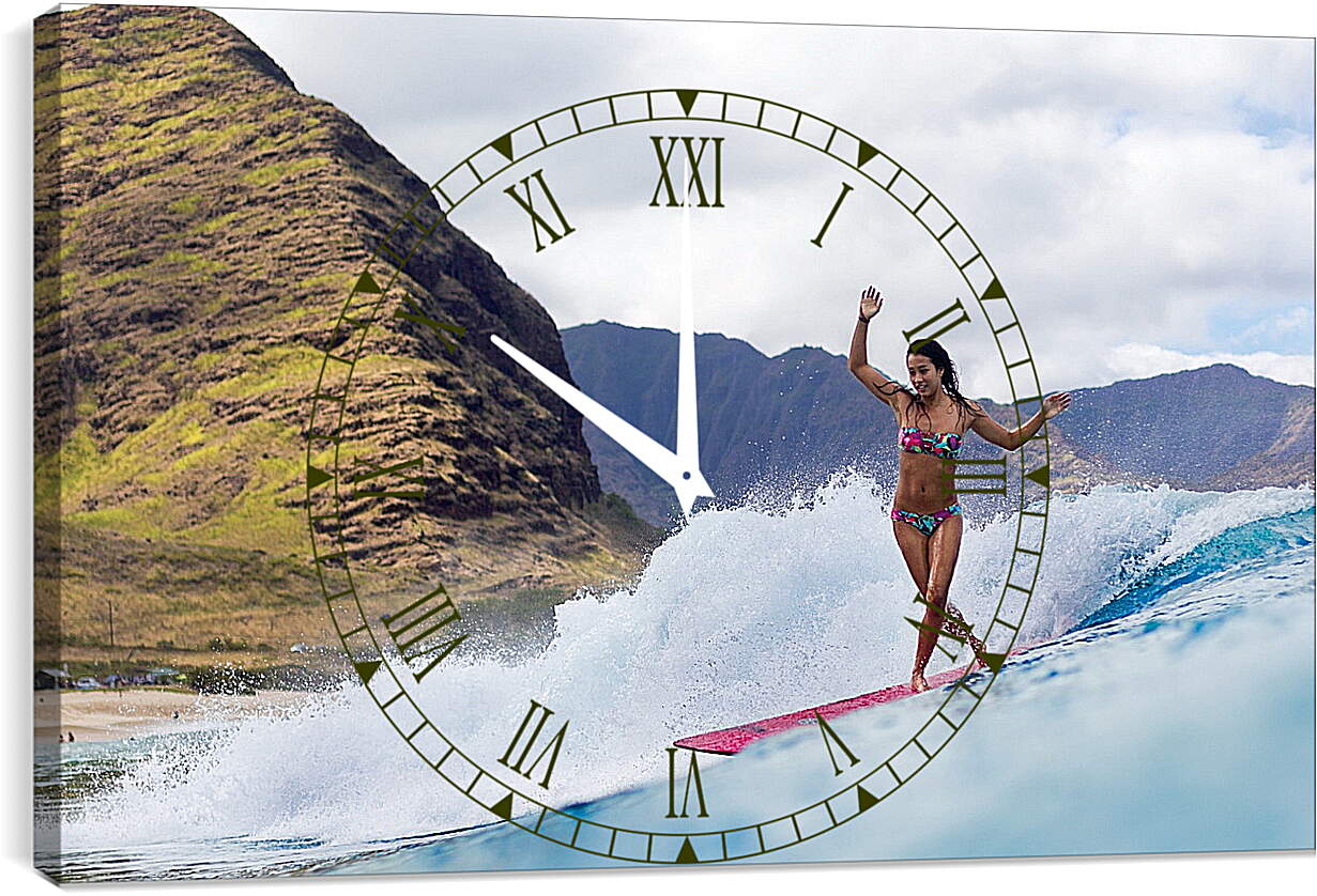 Часы картина - Серфингистка на фоне гор