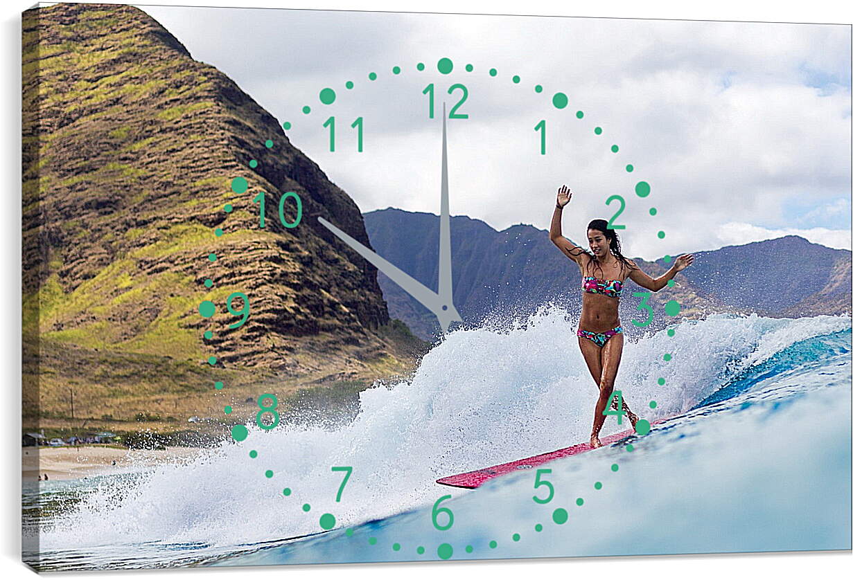 Часы картина - Серфингистка на фоне гор